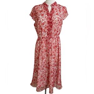 RIWINS Womens White with Red Floral Print Soft Flowy Spring Dress Medium